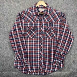 Vintage Andhurst Pearlsnap Shirt Mens Large Plaid Western Red Blue Cotton Cowboy